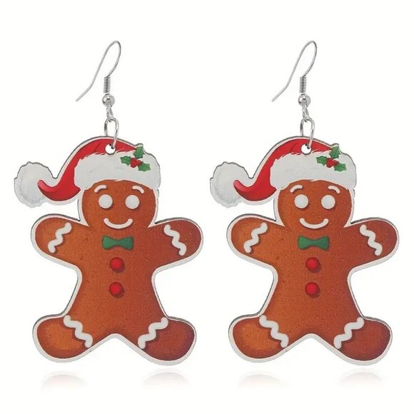 3/$12~Gingerbread Man Christmas Earrings - Picture 3 of 4